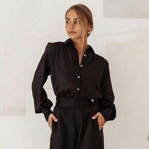 Sheer Cotton Button-Down Blouse - Sustainable Fashion - Black Size XS